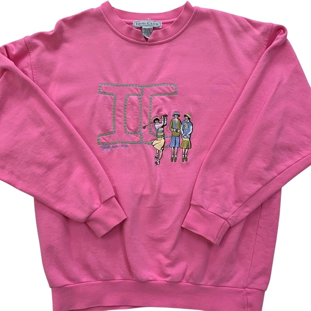 Women's Vintage Izod Club Golf Embroidered Pink Sweatshirt Size Large